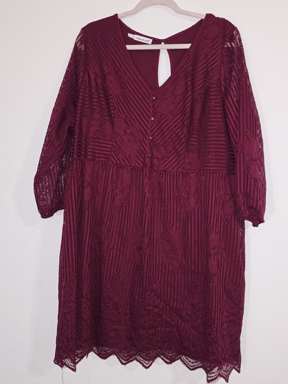 Maurices Burgundy Lace Midi Dress with V-Neck